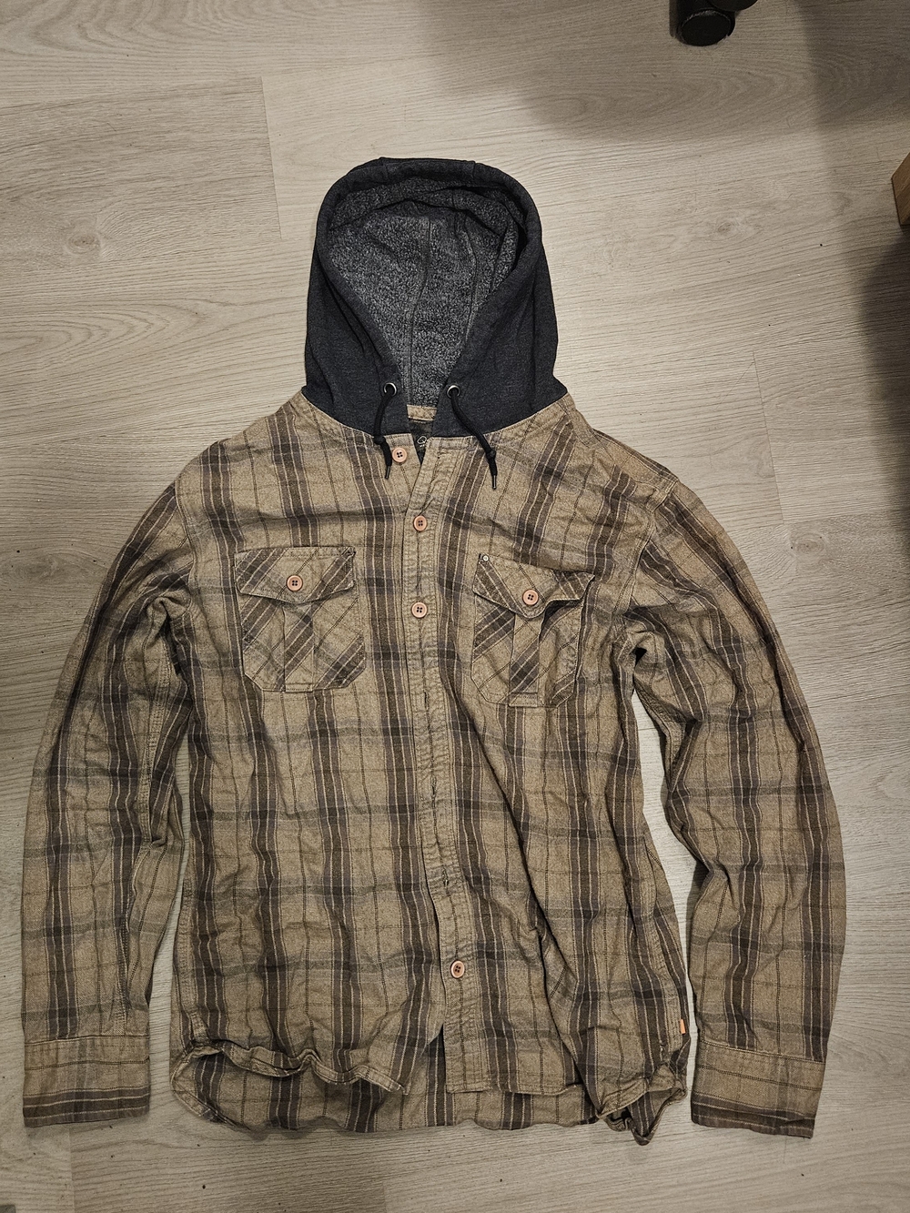 Quiksilver Brown Plaid Hooded Shirt Jacket